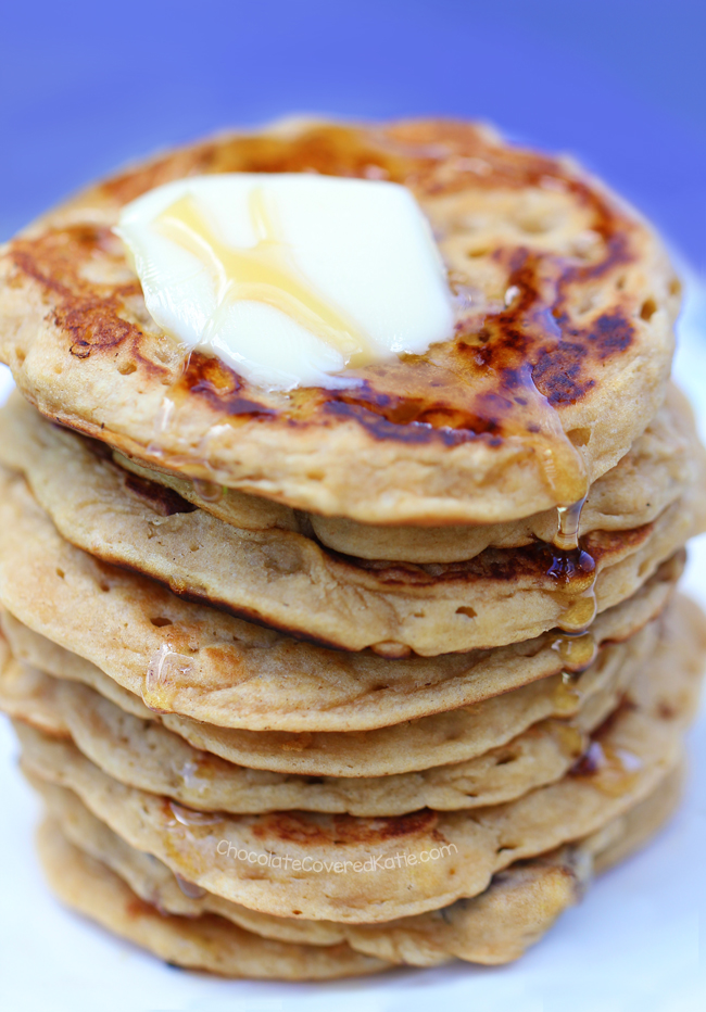 Oatmeal Pancakes - 1/3 cup rolled oats, 1 cup milk of choice, 2 tsp vanilla extract, 1 tsp baking powder, 2 1/2 tsp... Full recipe: https://lett-trim.today/2013/09/05/oatmeal-pancakes/ @choccoveredkt