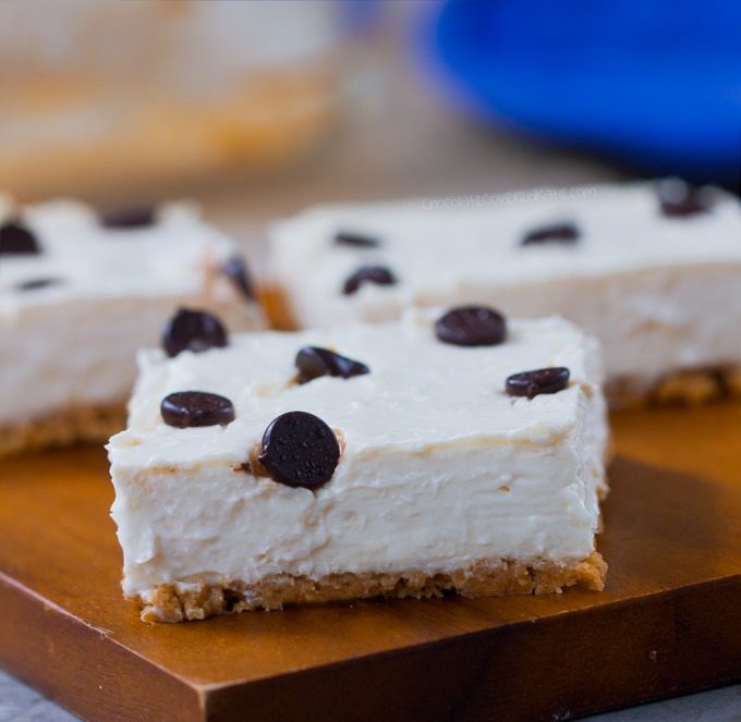 Creamy Chocolate Chip Cheesecake Bars - Ingredients: 12 oz cream cheese, 1 cup yogurt, 2 tsp pure vanilla extract, 1 tbsp lemon juice, 3/4 cup... Full recipe >> https://lett-trim.today @choccoveredkt Creamy Chocolate Chip Cheesecake Bars - Ingredients: 12 oz cream cheese, 1 cup yogurt, 2 tsp pure vanilla extract, 1 tbsp lemon juice, 3/4 cup... Full recipe >> https://lett-trim.today @choccoveredkt