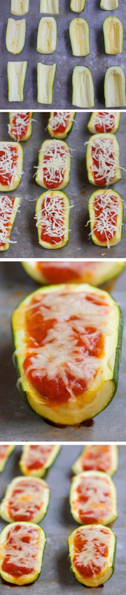 Zucchini Pizza Boats - Addictively cheesy baked zucchini, easy to make & kid-friendly. Full recipe: https://lett-trim.today/2016/07/21/zucchini-pizza-boats-healthy-snack/ @choccoveredkt