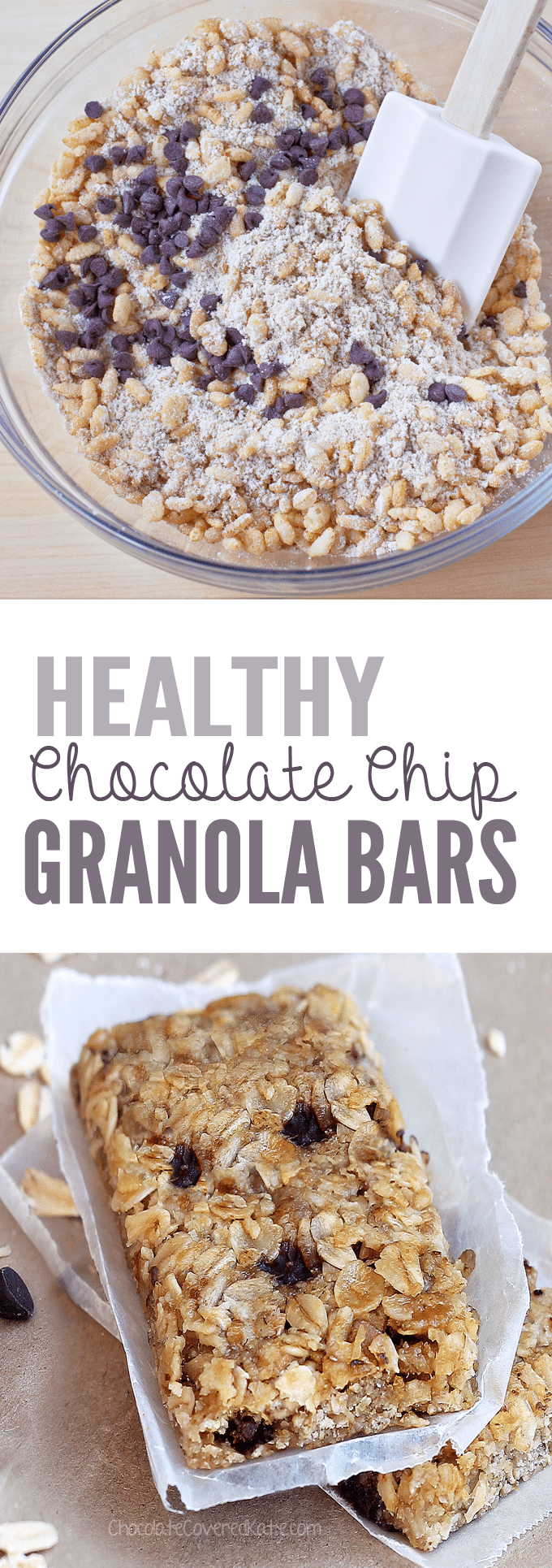 Easy-to-make, healthy granola bars - packed with rolled oats, crispy cereal, & mini chocolate chips! @choccoveredkt Easy-to-make, healthy granola bars - packed with rolled oats, crispy cereal, & mini chocolate chips! @choccoveredkt