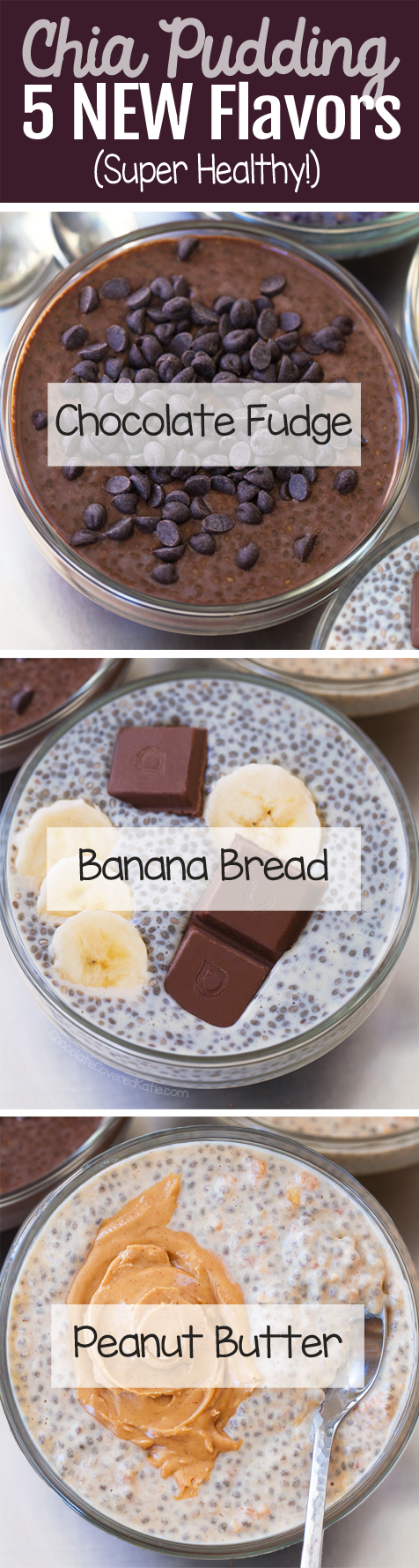 Easy Chia Pudding Recipes, for a healthy vegan breakfast. Flavors include banana, peanut butter, chocolate, and vanilla. Easy Chia Pudding Recipes, for a healthy vegan breakfast. Flavors include banana, peanut butter, chocolate, and vanilla.