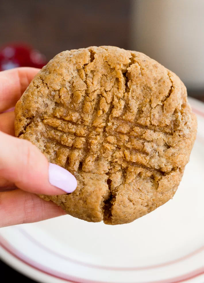 Single Serving Dessert Recipe Holding a homemade peanut butter cookie in hand