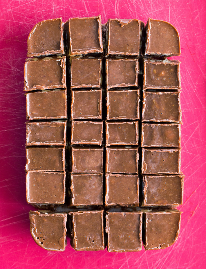 Cut Slab Of Chocolate Fudge Pieces Cut Slab Of Chocolate Fudge Pieces