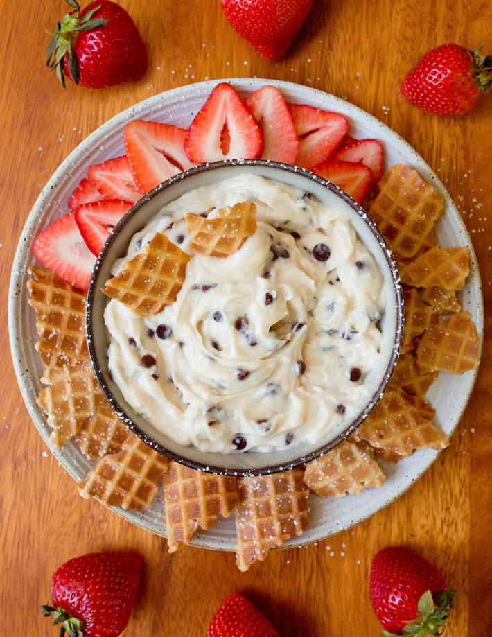 Cannoli Filling Dip With Waffle Cones And Strawberries