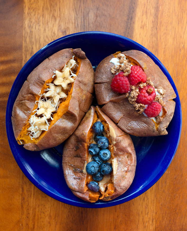 Sweet Potatoes With Granola And Fruit Toppings Sweet Potatoes With Granola And Fruit Toppings