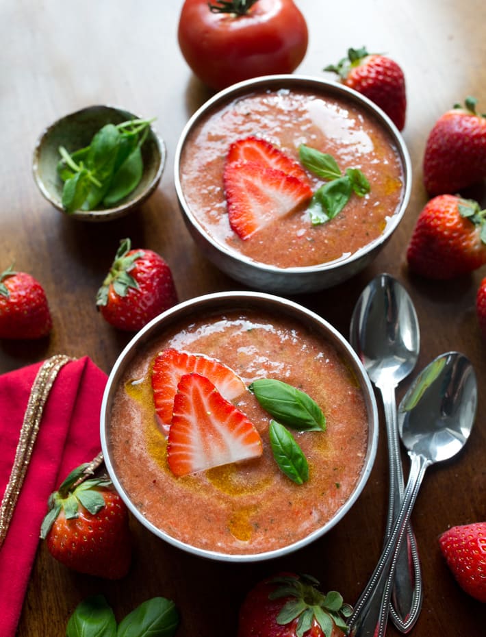 Strawberry Gazpacho Bowls With Basil