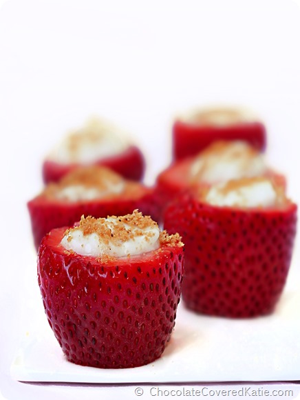 Cheesecake Stuffed Strawberries - Just 3 ingredients needed for these easy stuffed strawberries: https://lett-trim.today/2014/05/20/3-ingredient-stuffed-strawberries/